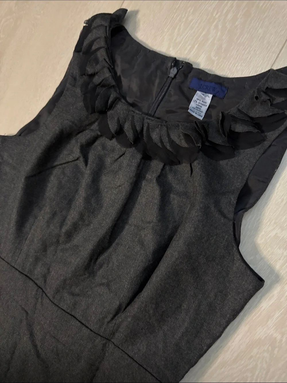 J. Crew Gray Wool Sleeveless Sheath Dress with Ruffled Collar